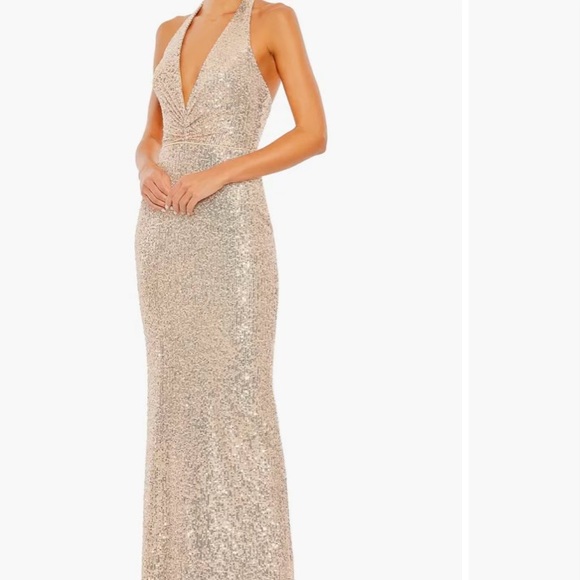 Gold sequin long halter dress worn once - Picture 3 of 4